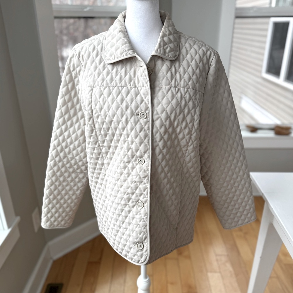Vintage Nordic Lights Light Khaki Ivory Gingham Quilted Chore Jacket Coat Medium